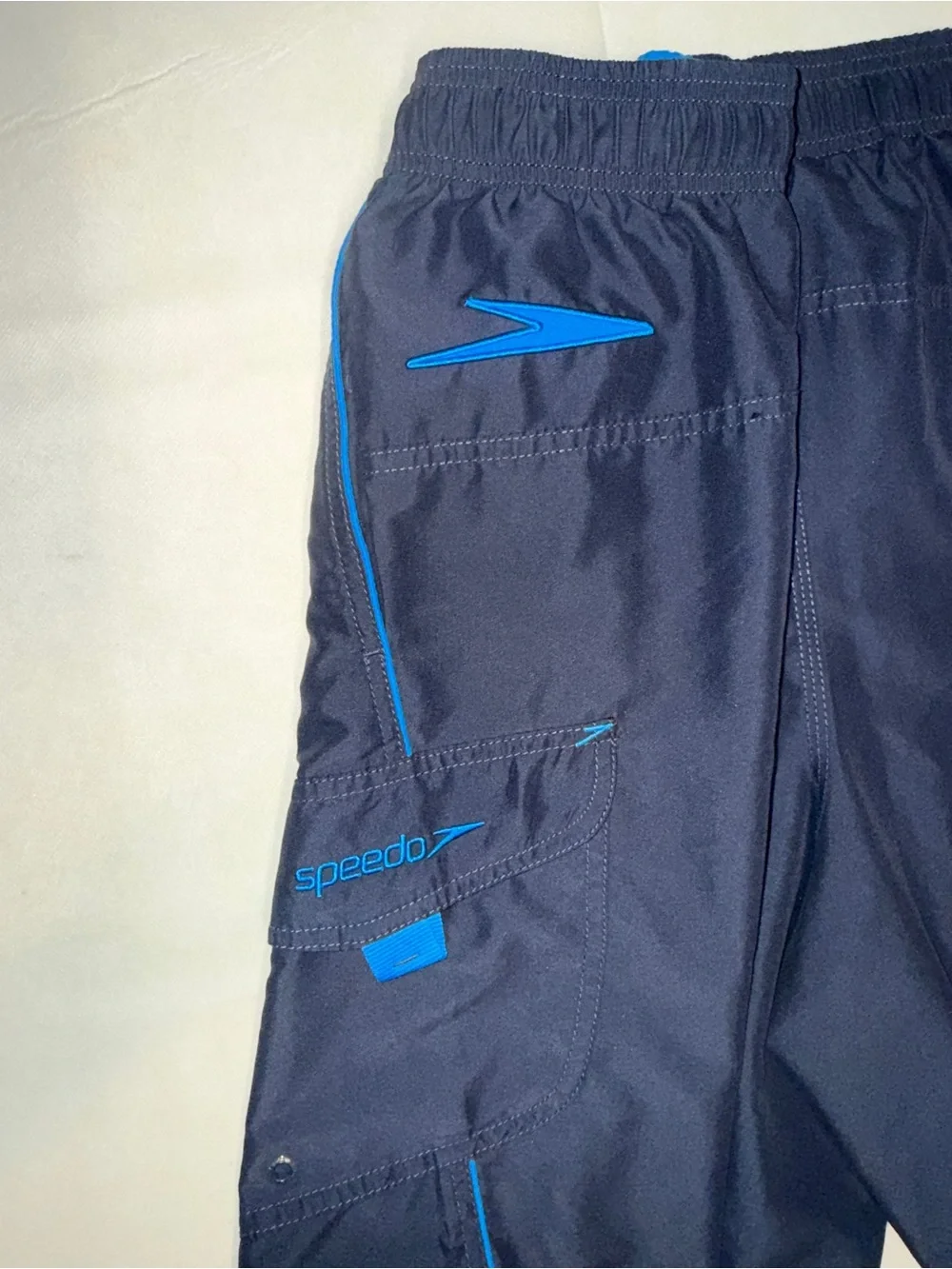 Speedo Men's Navy Swim Trunks with Bright Blue Accents